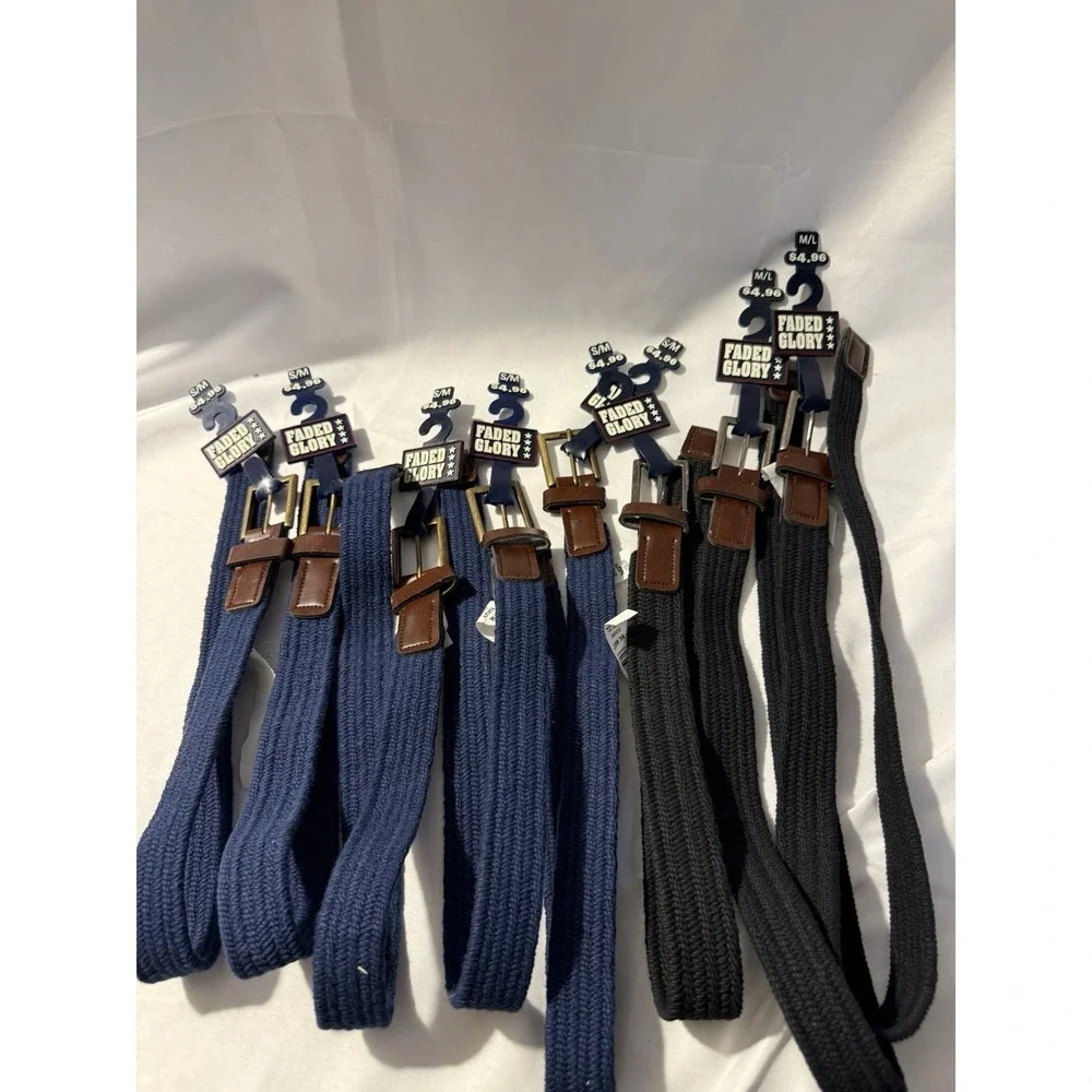 Lot of 9 Boys Faded Glory Stretch Belts S/M M/L Navy Black